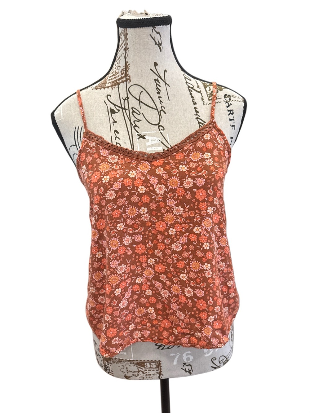 SO Floral Lace-Trim Rust Cami Top, small